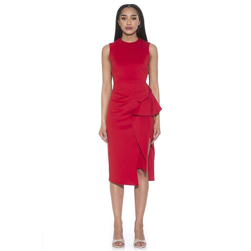 Womens ALEXIA ADMOR Valeri Crewneck Asymmetric Draped Sheath Dress Product Image