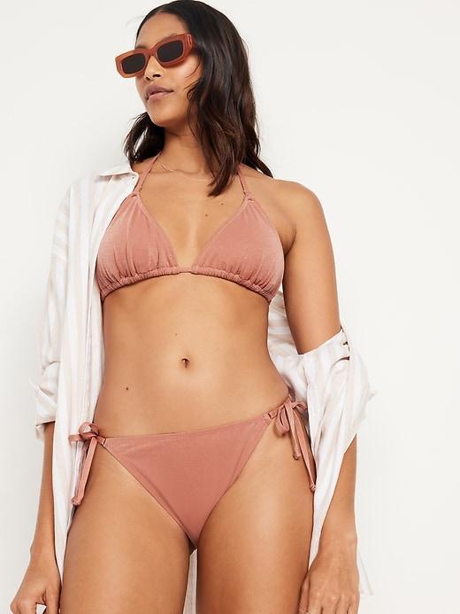 Mid-Rise Side-Tie Shine String Bikini Swim Bottoms Product Image