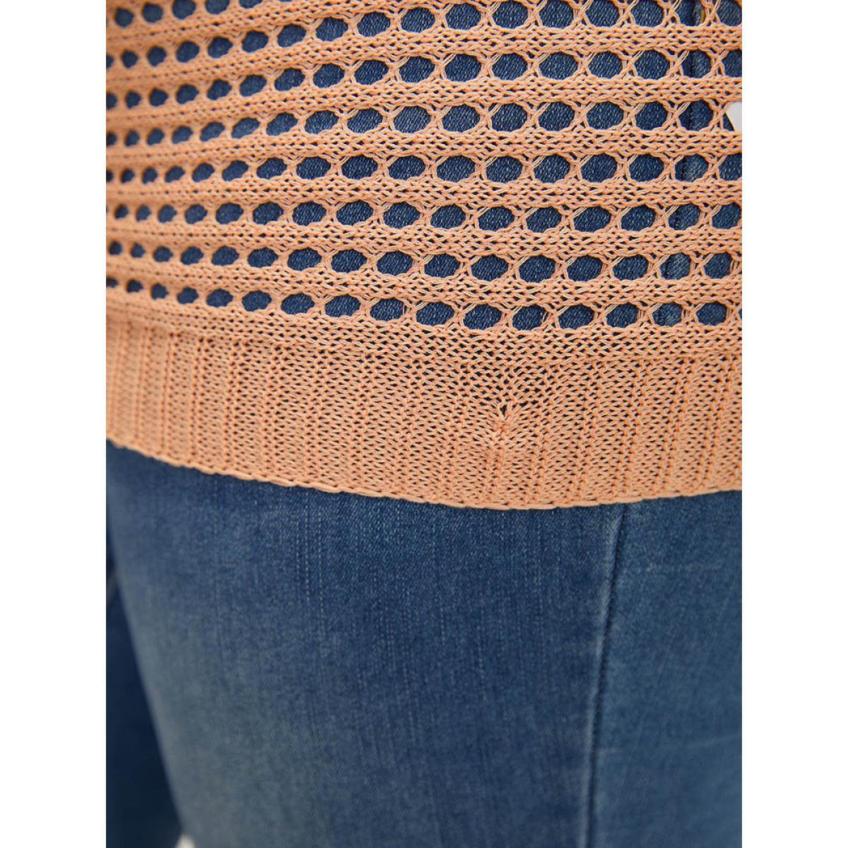 Plus Size UltraCool Solid Hollow Out Batwing Sleeve Pullover Salmon Women Casual Loose Long Sleeve Round Neck Everyday Pullovers BloomChic 22-24/3X Product Image