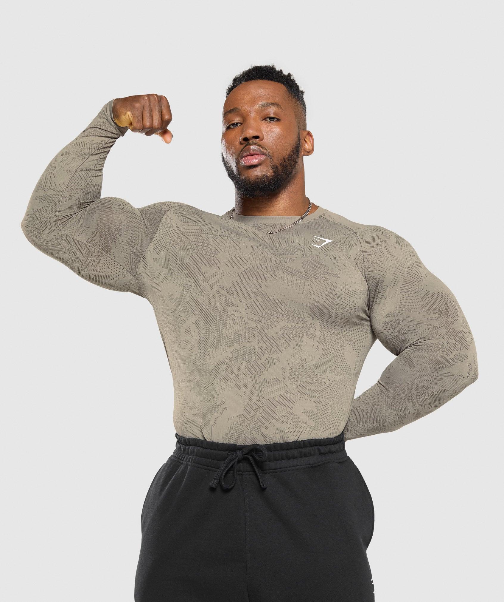 Gymshark Geo Seamless Long Sleeve T-Shirt - Linen Brown/Camo Brown Male Product Image