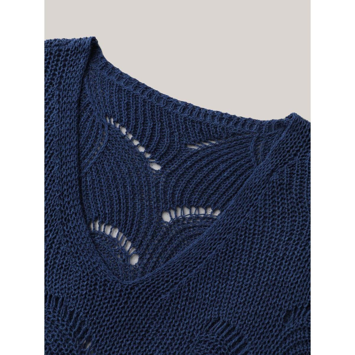 Plus Size Cut-Out Solid V-Neck Swimsuit Coverup Women's Swimwear Indigo Beach Loose Texture Curve Swim Cover Ups BloomChic 22-24/3X Product Image