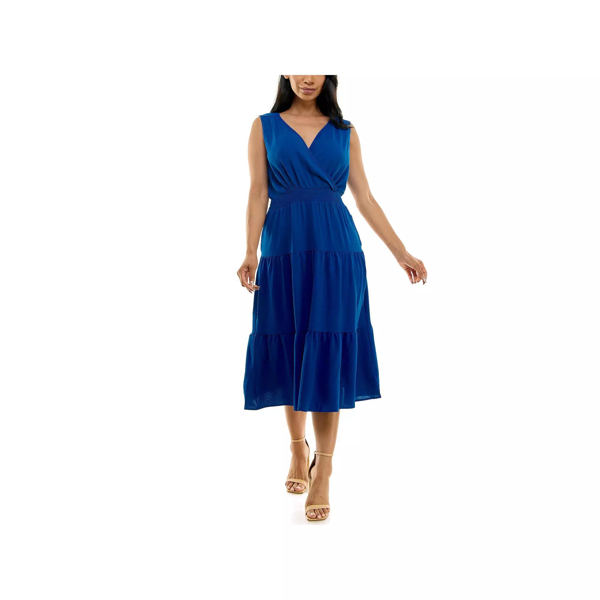 Women's Nina Leonard Tiered Smocked Midi Dress, Size: XL, Vibrant Purple Product Image
