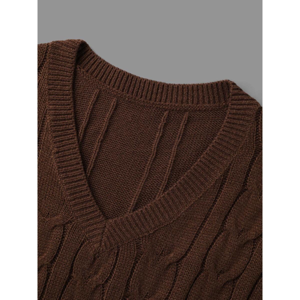 Plus Size Textured Cable Knit V-Neck Midi Sweater Dress Browncoffeecolor Women Casual Bodycon Long Sleeve Everyday Sweater Dresses BloomChic 18-20/2X Product Image