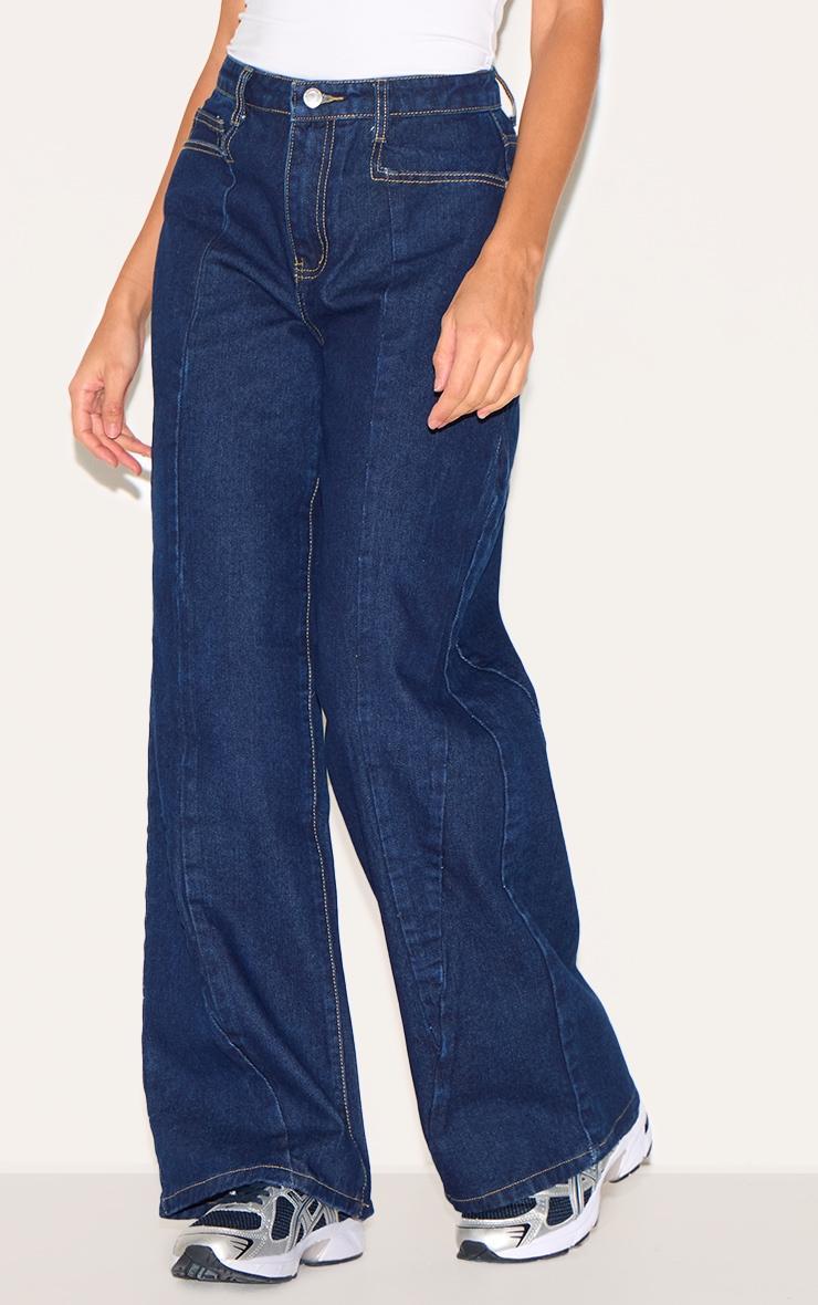 Dark Indigo Seam Detail Wide Leg Jeans Product Image