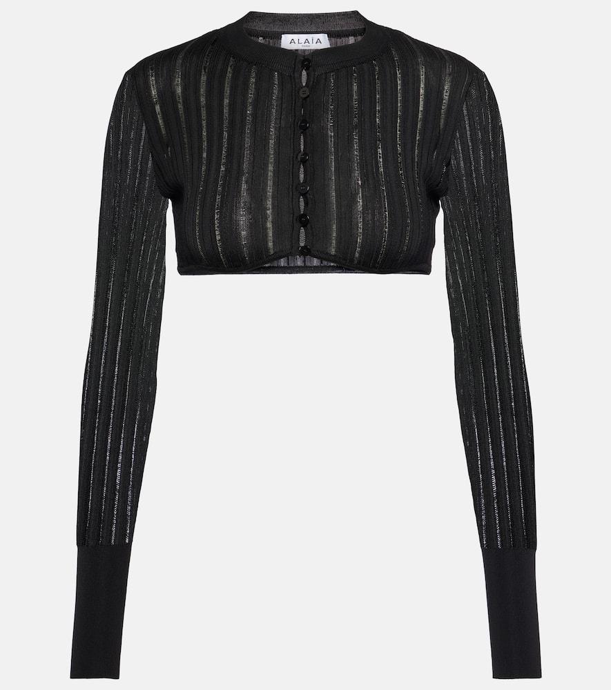 ALAÏA Ribbed-knit Cropped Cardigan In Black Product Image