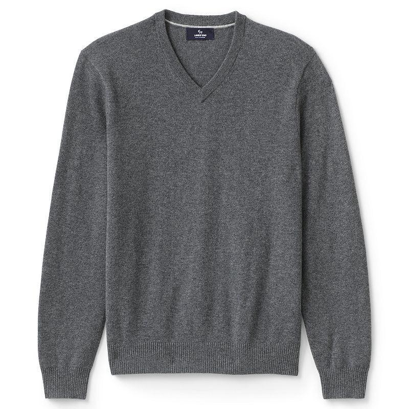 Men's Lands' End Fine-Gauge Cashmere V-neck Sweater, Size: Large, Black Product Image
