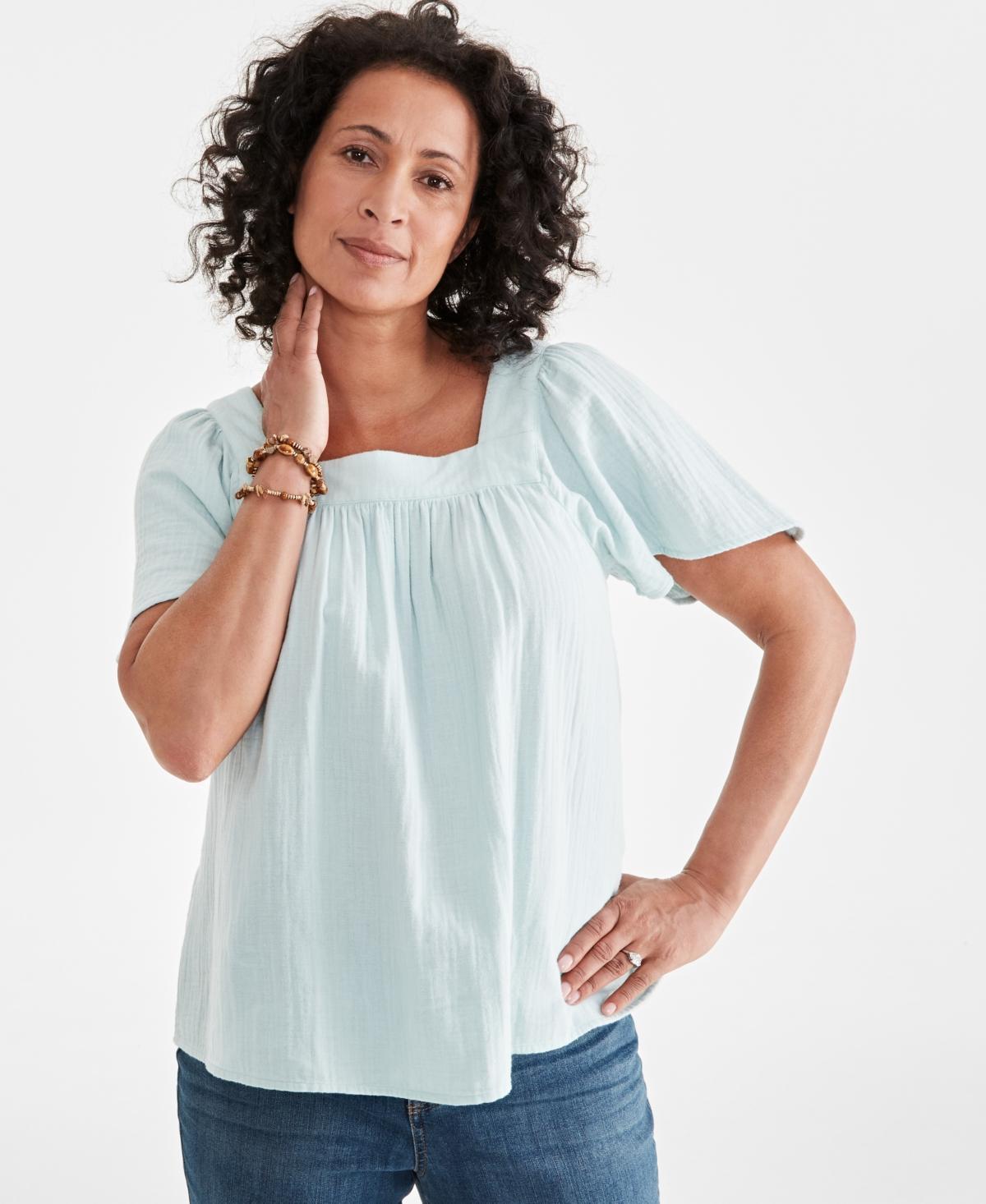 Style & Co Womens Cotton Gauze Square-Neck Top, Created for Macys Product Image