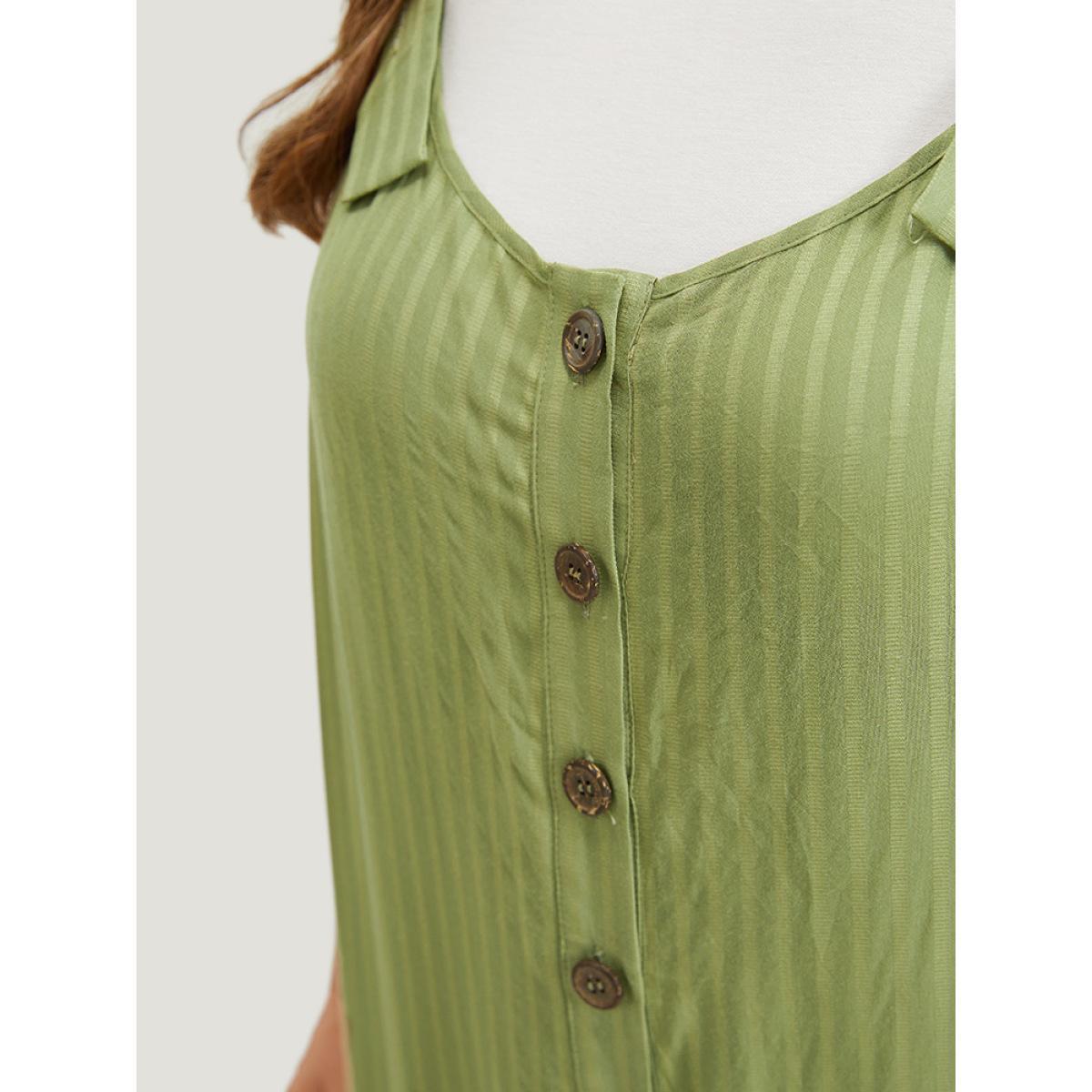 Plus Size Green Striped Pocket Button Through Overall Jumpsuit Women Casual Sleeveless Spaghetti Strap Dailywear Loose Jumpsuits BloomChic 28/5X Product Image
