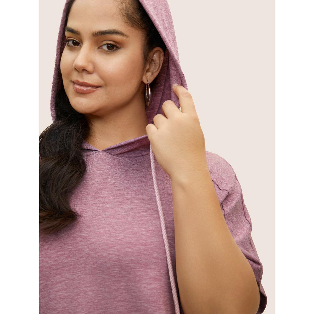 Plus Size Plain Hooded Drawstring Raglan Sleeve T-shirt Mauve Women Casual Drawstring Hooded Everyday T-shirts BloomChic 28/5X Product Image