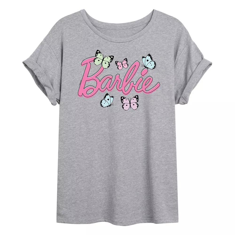 Juniors' Barbie Logo Oversized Tee, Girl's, Size: Large, Gray Product Image