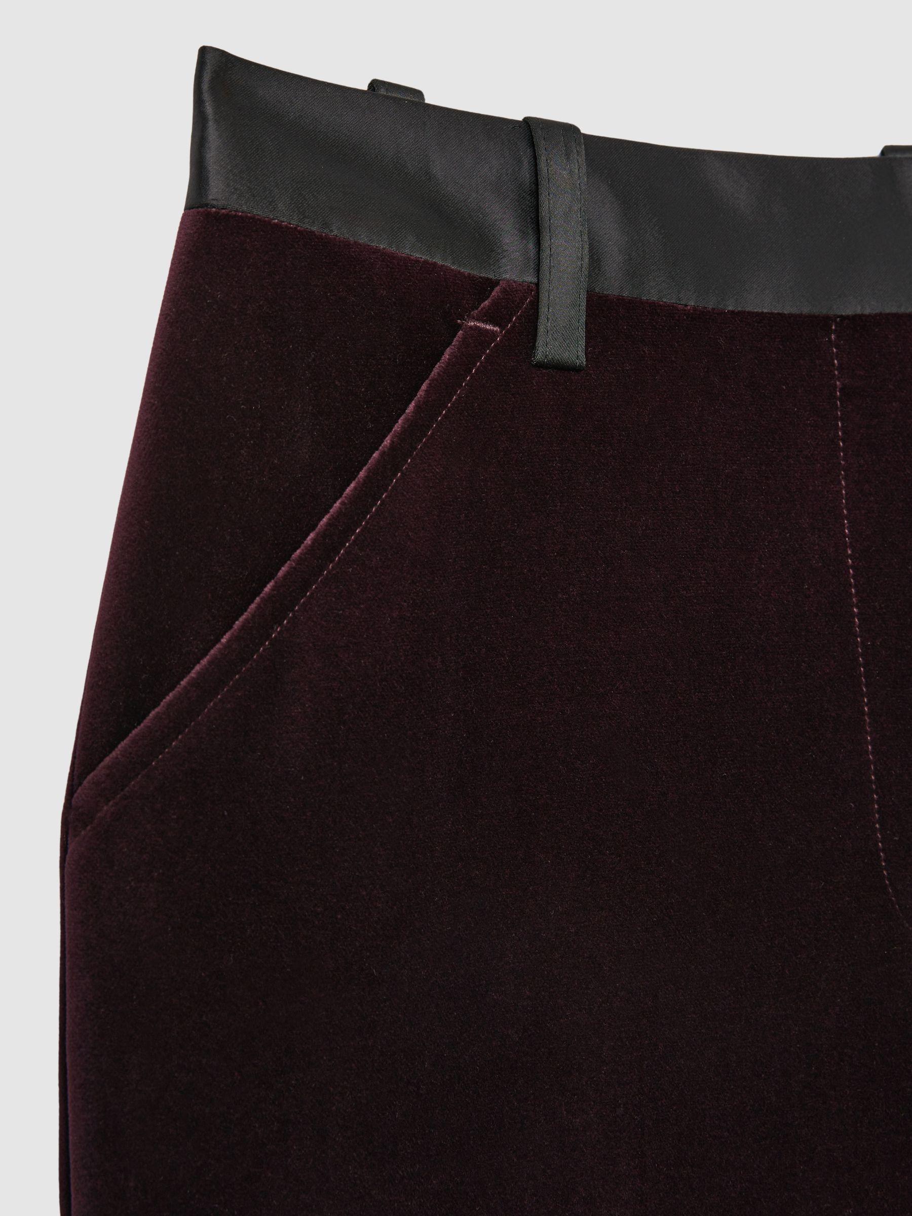 Petite Cotton-Velvet Flared Trousers in Burgundy Product Image