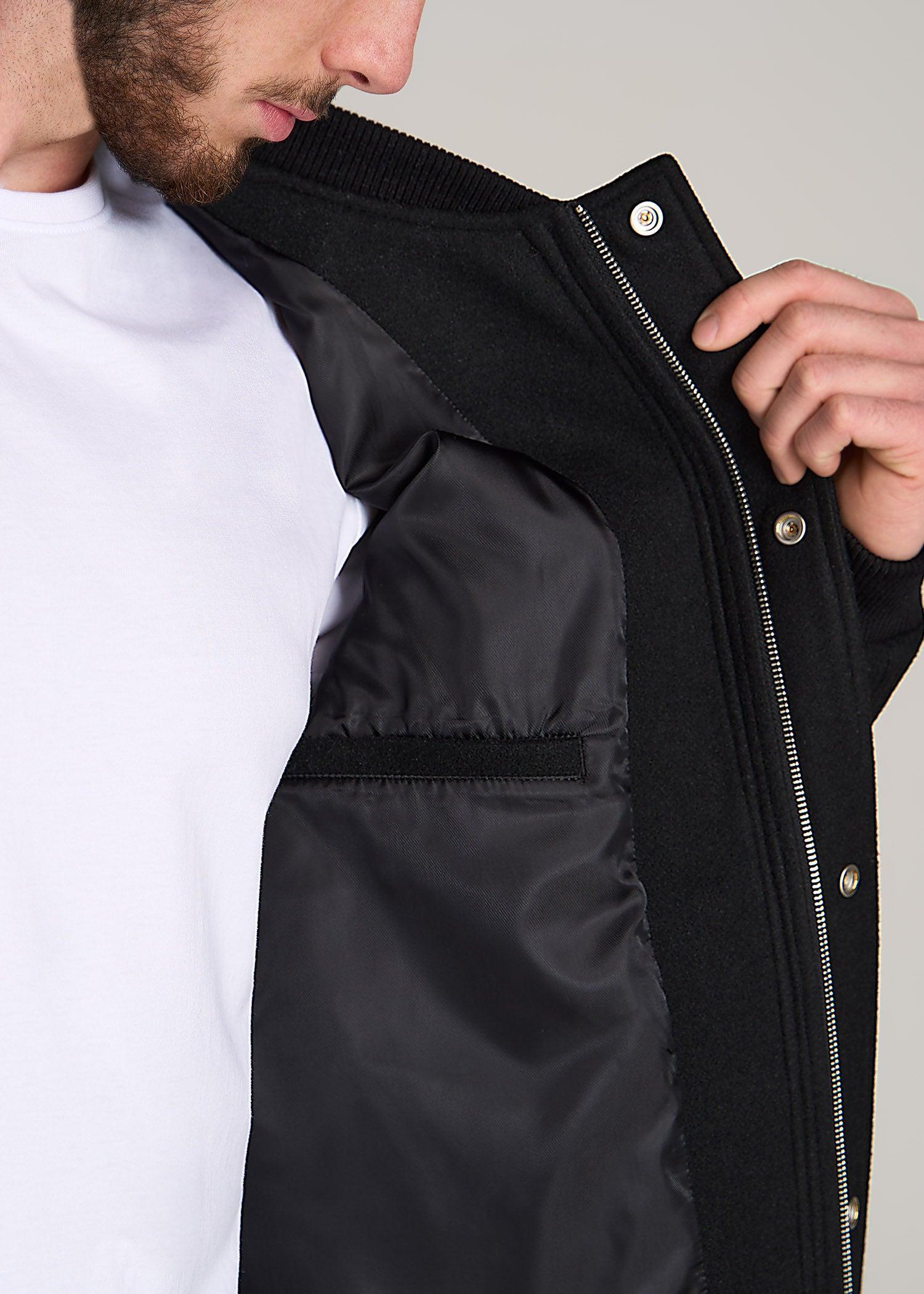 Melton Varsity Jacket for Tall Men in Black Product Image