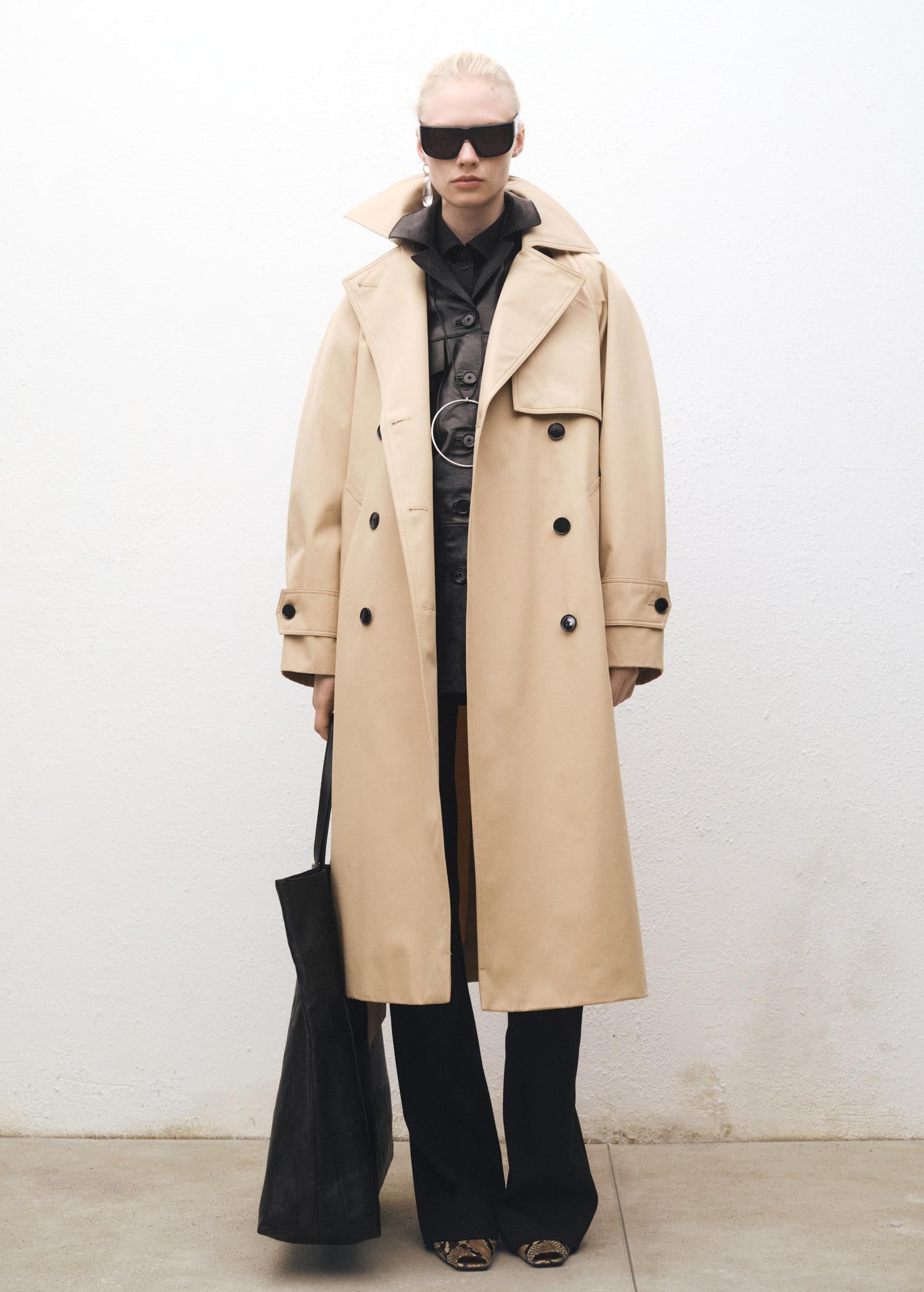 Long oversized cotton trench coat - Women | MANGO USA Product Image