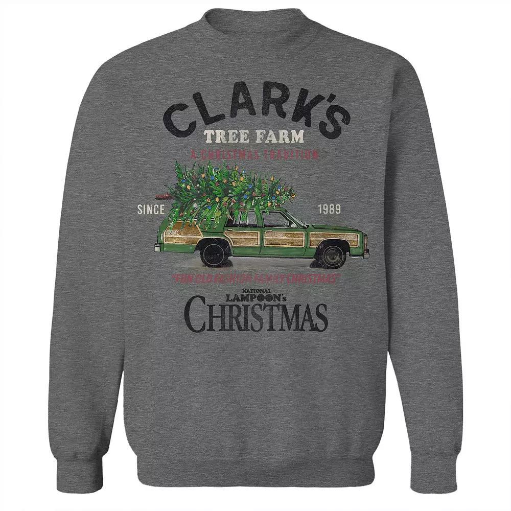 Mens Tree Farm Sign National Lampoons Christmas Vacation Graphic Fleece Crew Sweatshirt Grey Heather Product Image