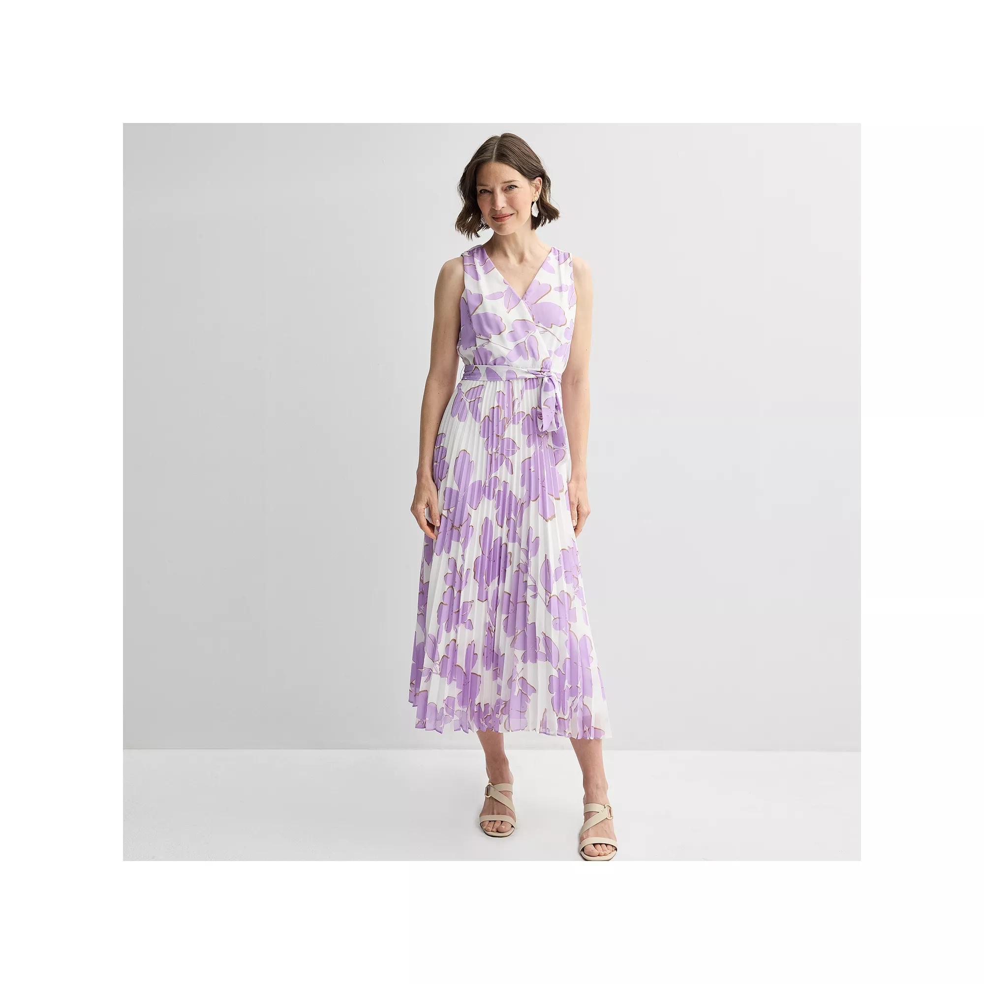 Petite Sandra Darren Surplice Printed Sleeveless Chiffon Pleated Dress, Women's, Size: 12 Petite, Purple Product Image