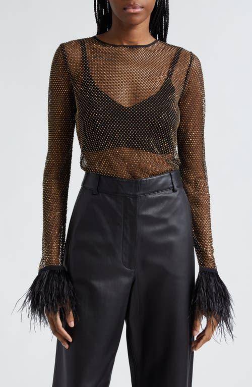 Womens Feather Embellished Hotfix Mesh Blouse Product Image