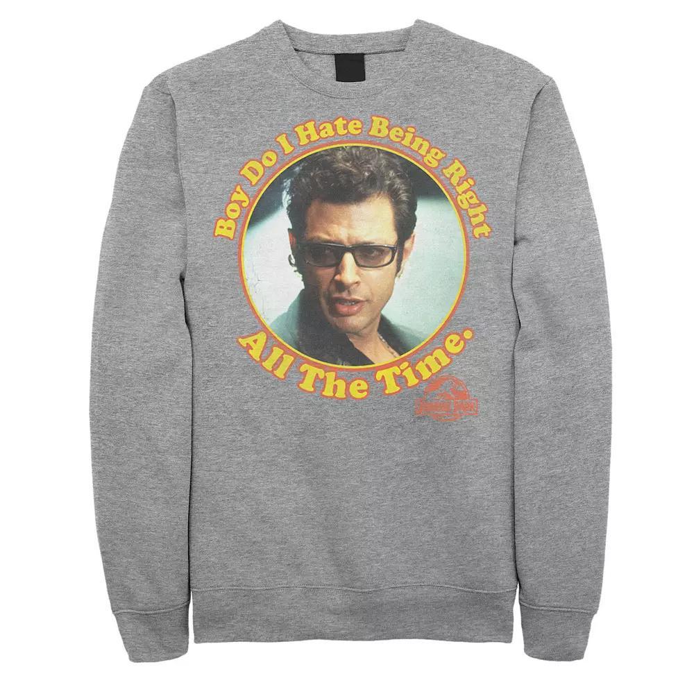 Mens Jurassic Park Hate Being Right All The Time Sweatshirt Pullover Grey Heather Product Image