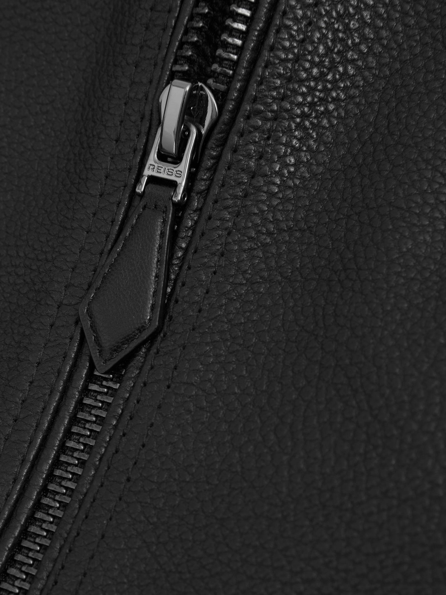 Cast Black Grained Leather Bomber Jacket Product Image