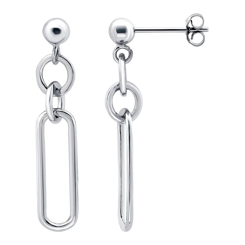 Aleure Precioso Sterling Silver Paperclip Link & Circle Drop Earrings, Women's, Silver Tone Product Image