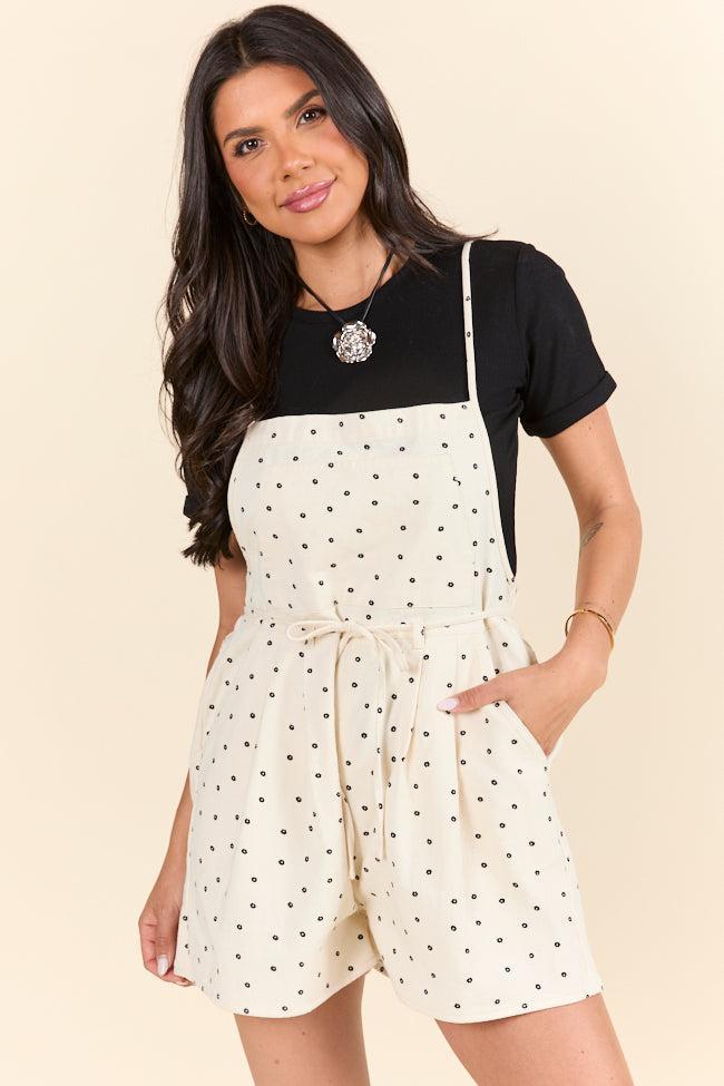 Better Perspective Black and White Daisy Denim Romper Product Image
