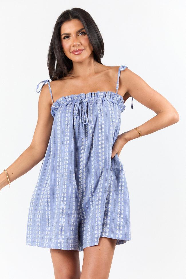 Following Along Blue Chambray Print Romper FINAL SALE Product Image