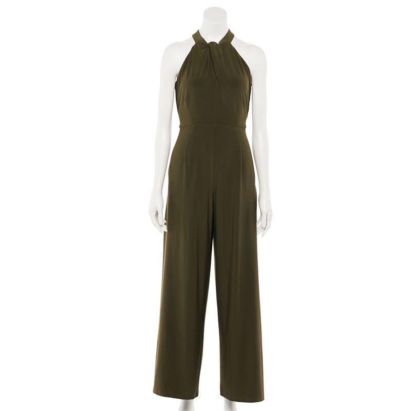 Women's Nina Leonard Wide-Leg Halter Jumpsuit, Size: XL, Green Product Image