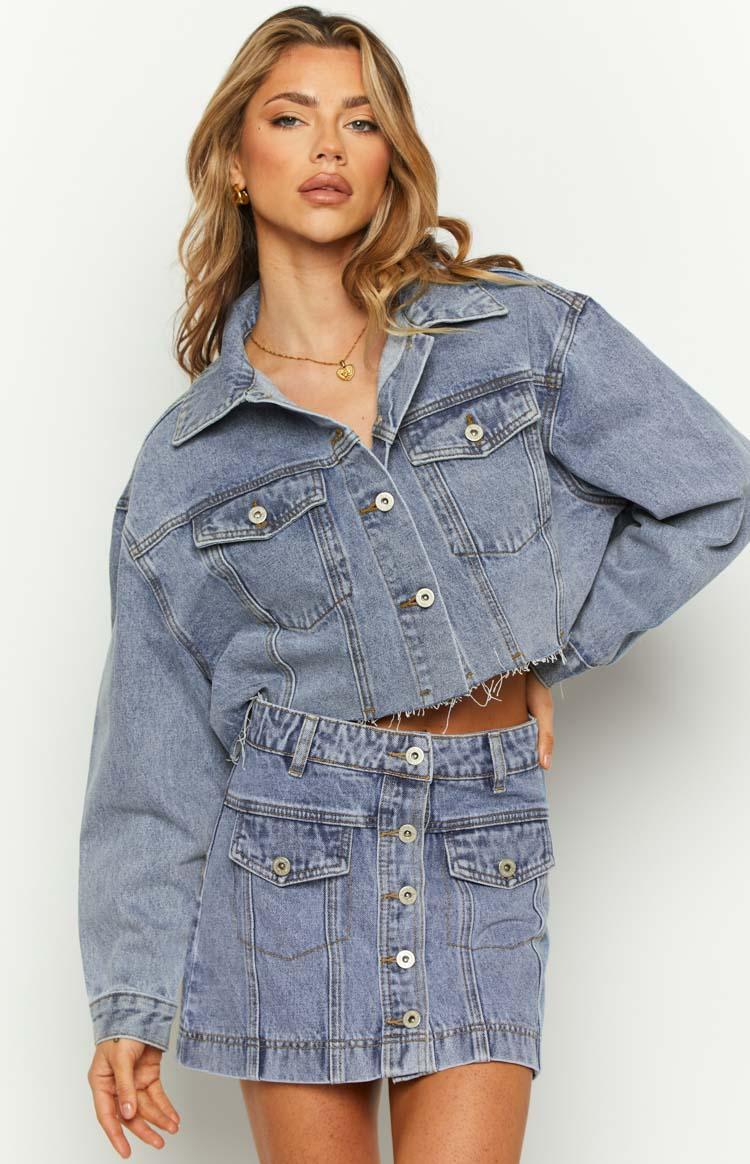 Helena Mid Wash Denim Cargo Mini Skirt Product Image