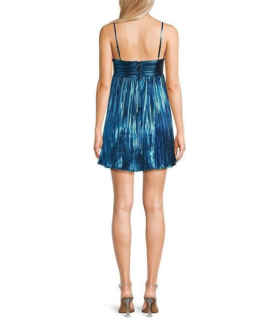 City Vibe Spaghetti Strap Pleated Foil Babydoll Dress Product Image