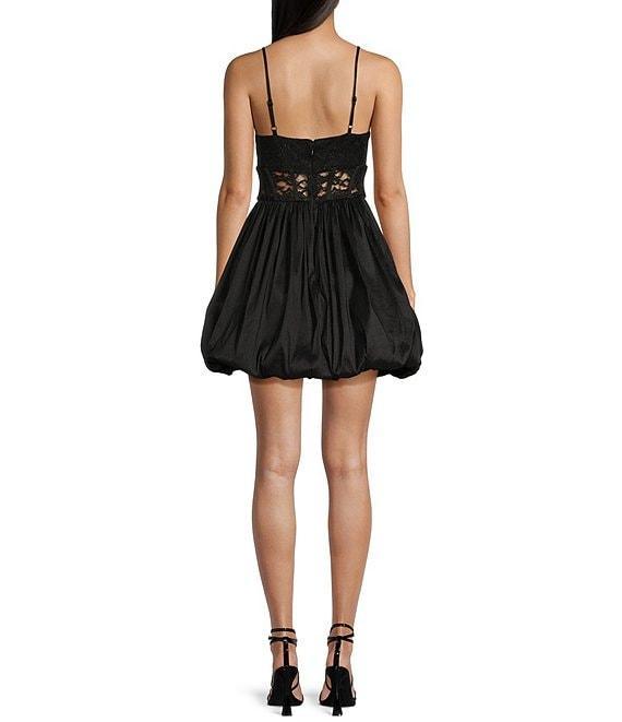 Morgan & Co. V-Neck Sleeveless Short Taffeta Bubble Glitter Lace Bodice Dress Product Image