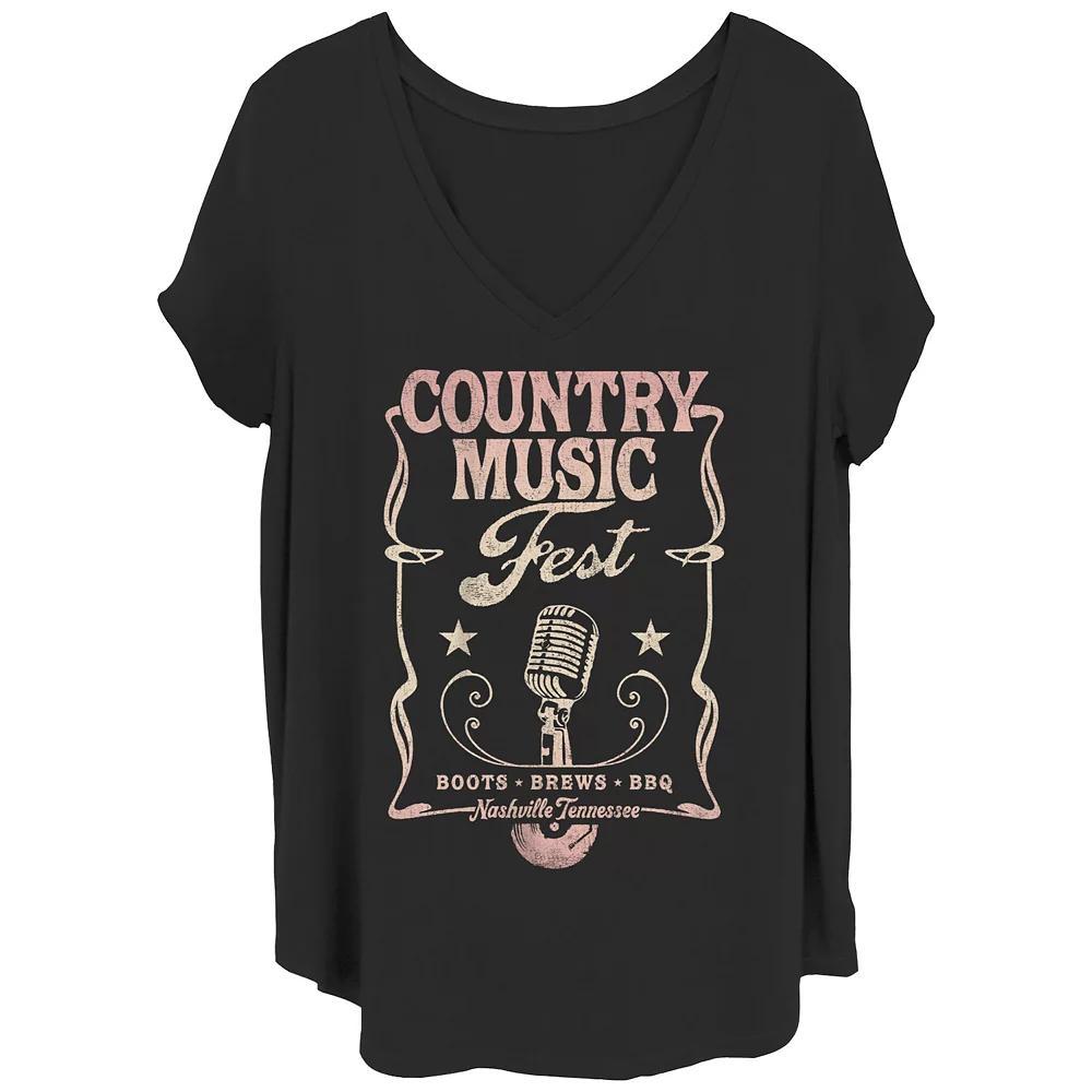 Juniors' Plus Size Country Music Fest Poster V-Neck Graphic Tee, Women's, Size: 1XL, Black Product Image