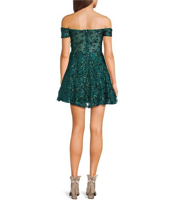 B. Darlin Sequin Off-The-Shoulder Lace Corset Fit & Flare Dress Product Image