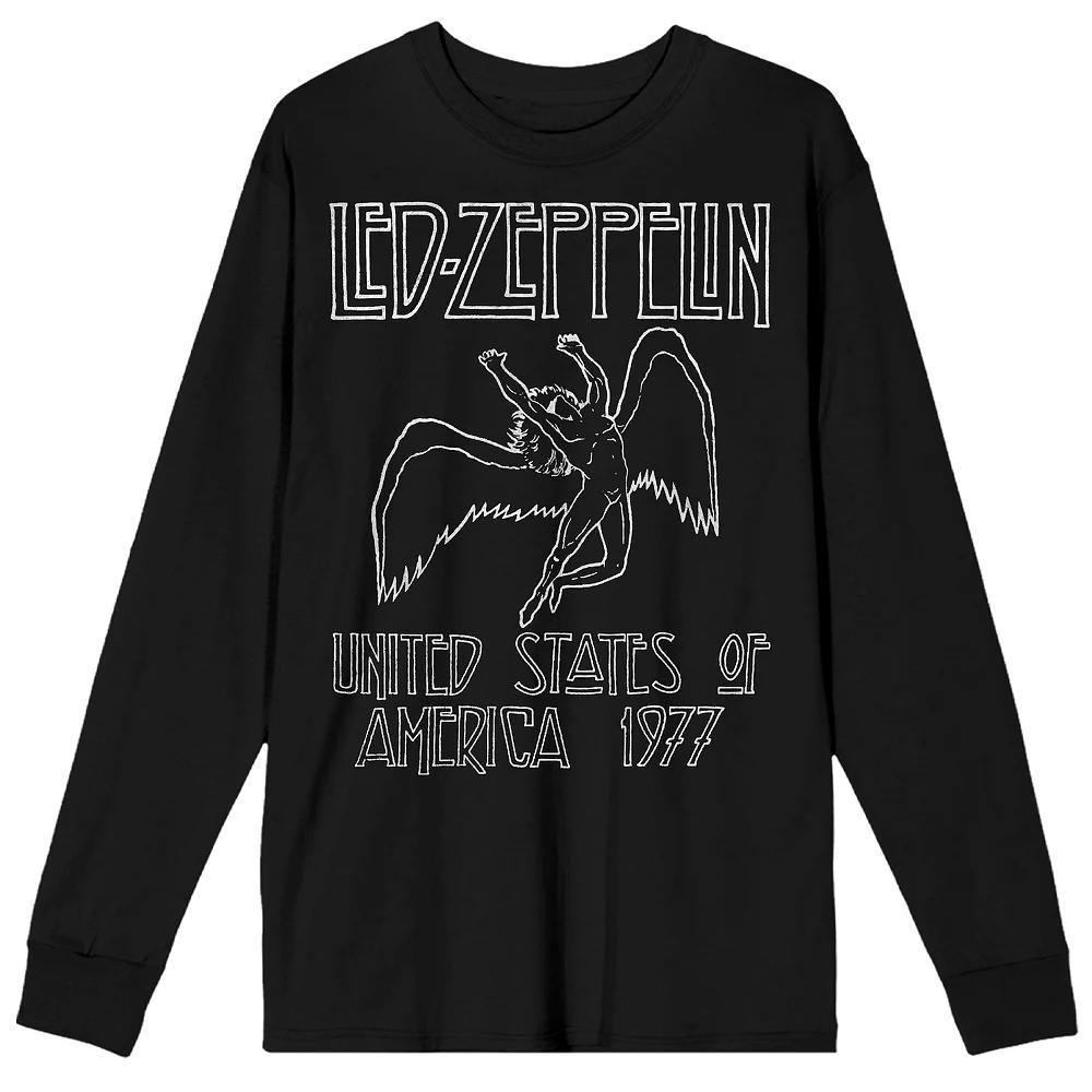Men's Led Zeppelin Drawn Falling Icarus 1977 Tour Long Sleeve Graphic Tee, Size: Small, Black Product Image
