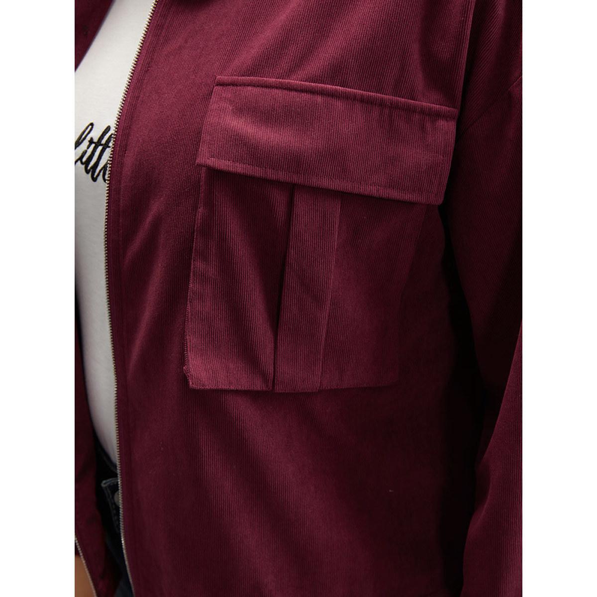 Plus Size Plain Pocket Zipper Elastic Cuffs Jacket Women Scarlet Elastic cuffs Pocket Dailywear Jackets BloomChic 28/5X Product Image