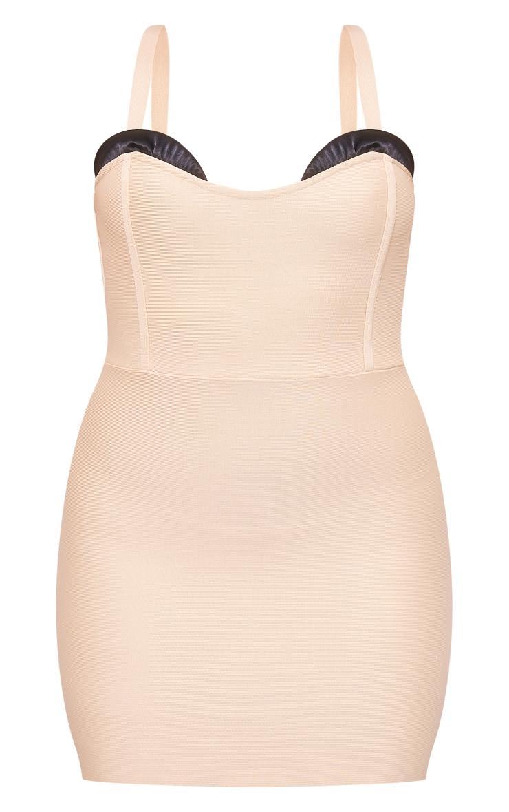 Champagne Satin Cup Detail Bandage Bodycon Dress Product Image