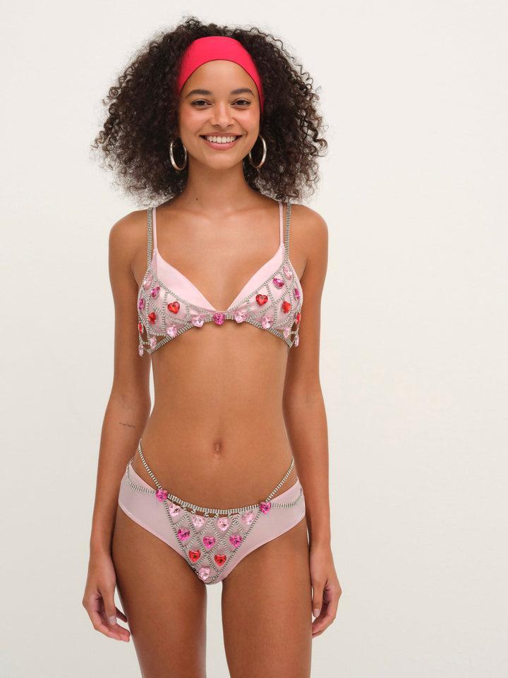 Rhinestone Heart Thong Panty — Pink Product Image