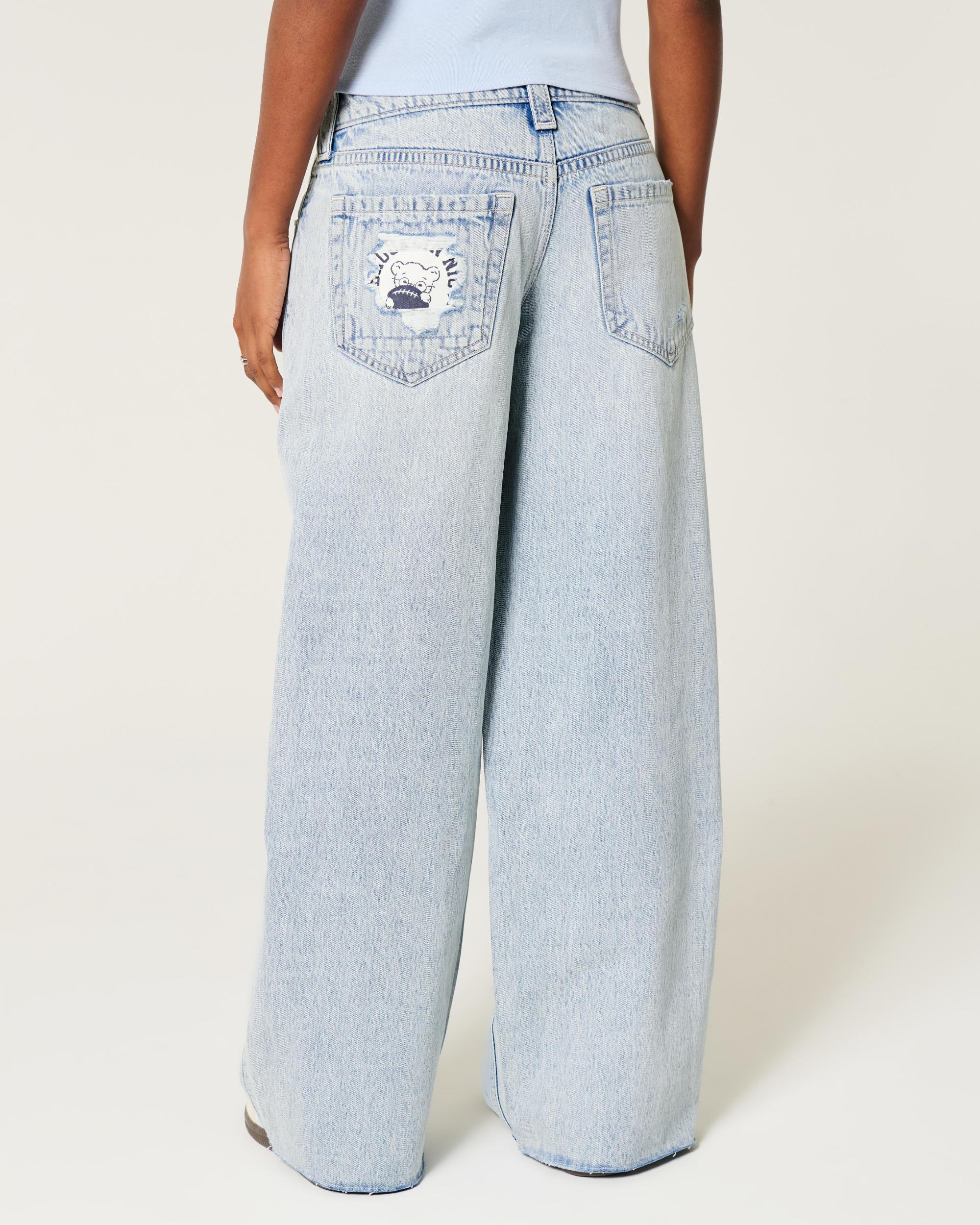 Low-Rise Light Wash Patchwork Super Baggy Jeans Product Image