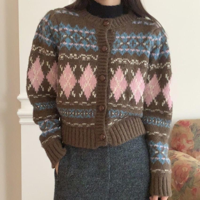 Argyle Print Button-Up Cardigan Product Image