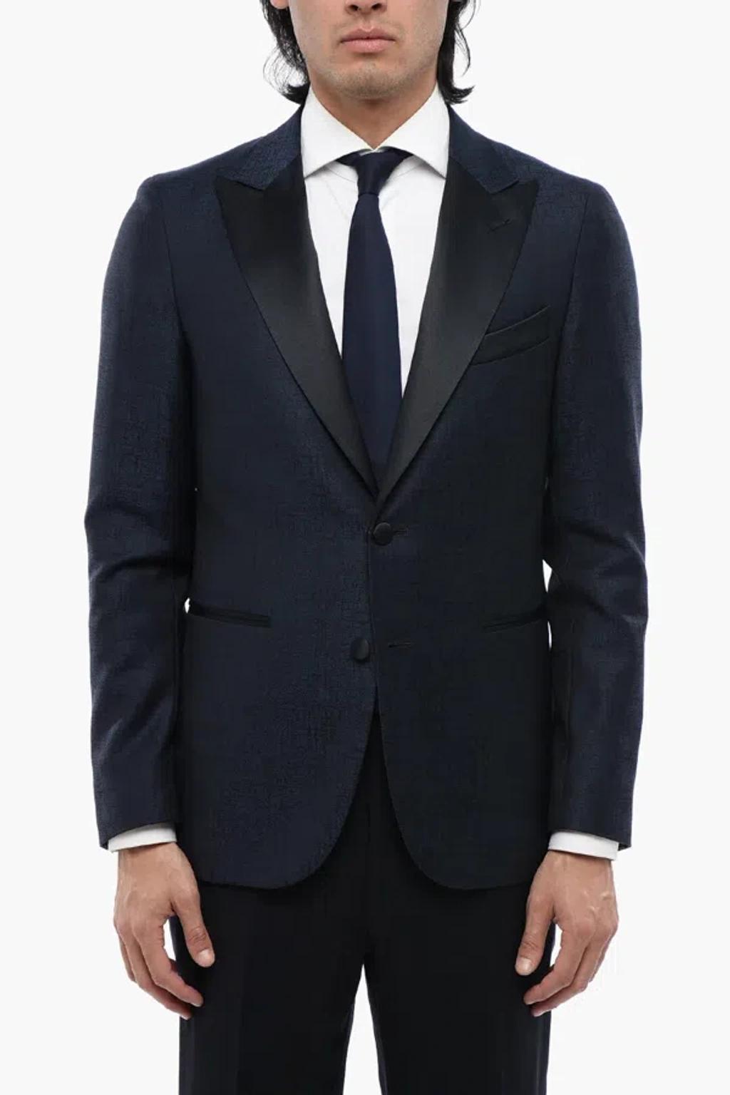 CORNELIANI Cc Collection Virgin Wool Side Vents Peak Lapel Tuxedo Blaze In Blue Product Image