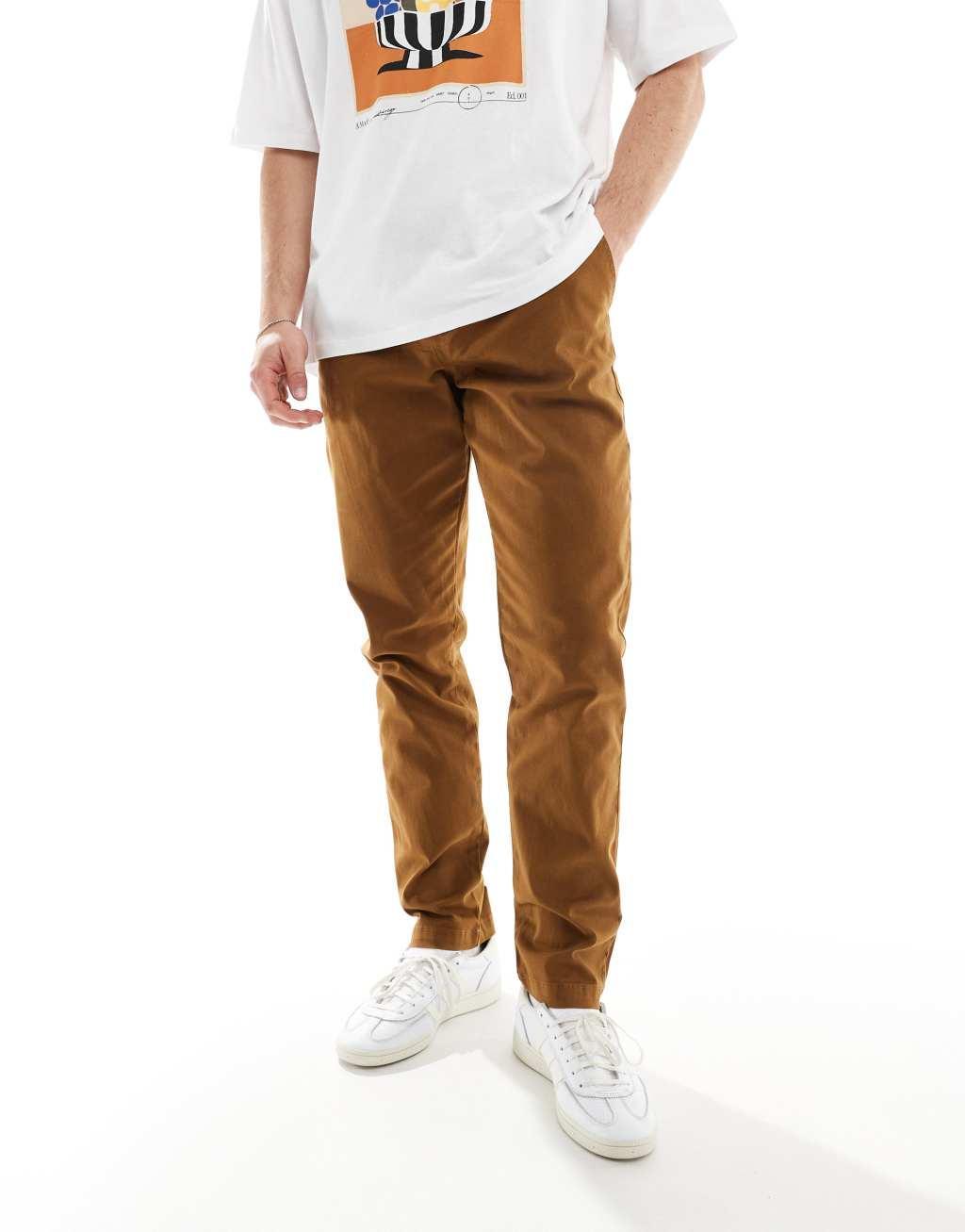 ASOS DESIGN slim pull on pants in brown Product Image