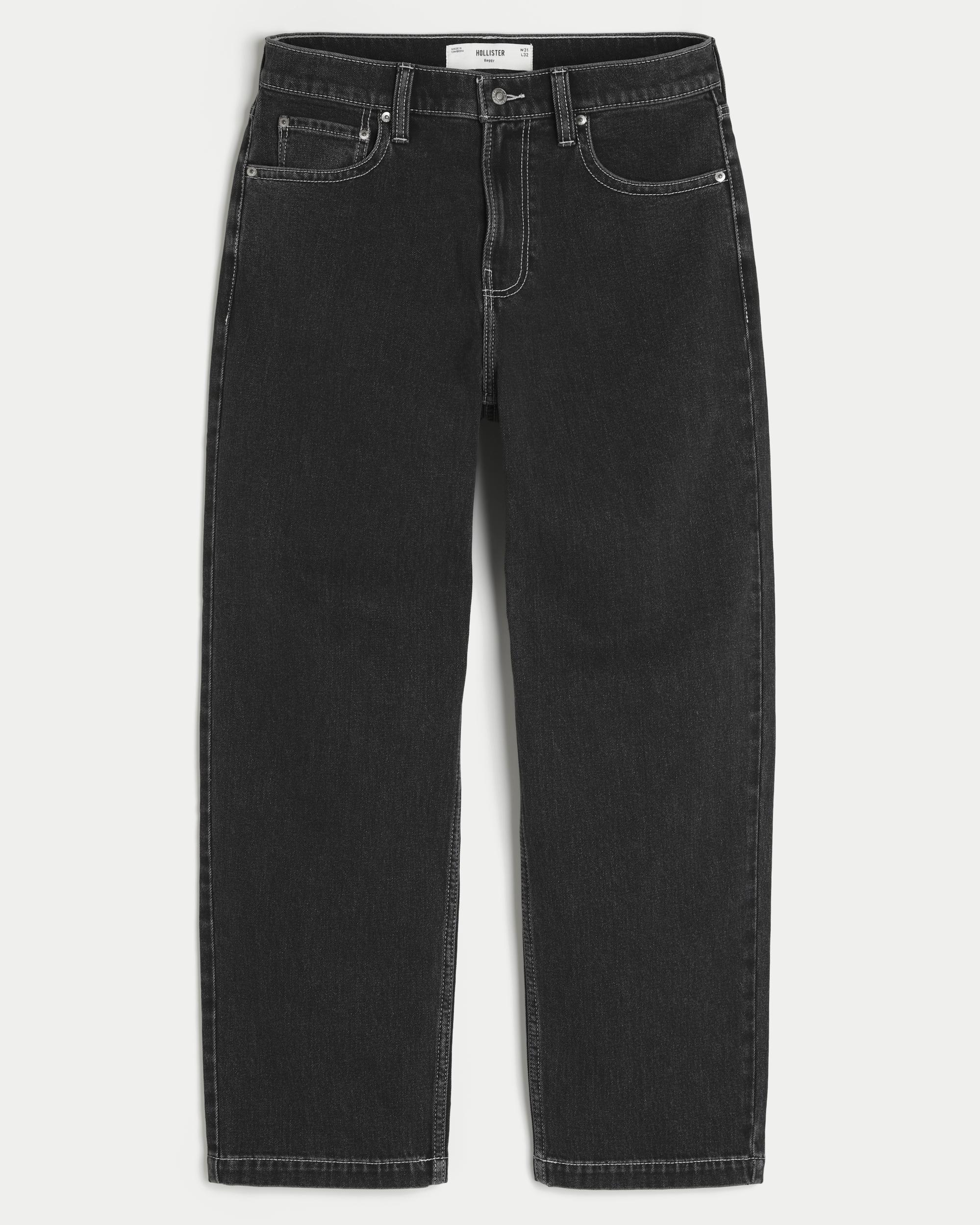 Washed Black Embroidered Baggy Jeans Product Image