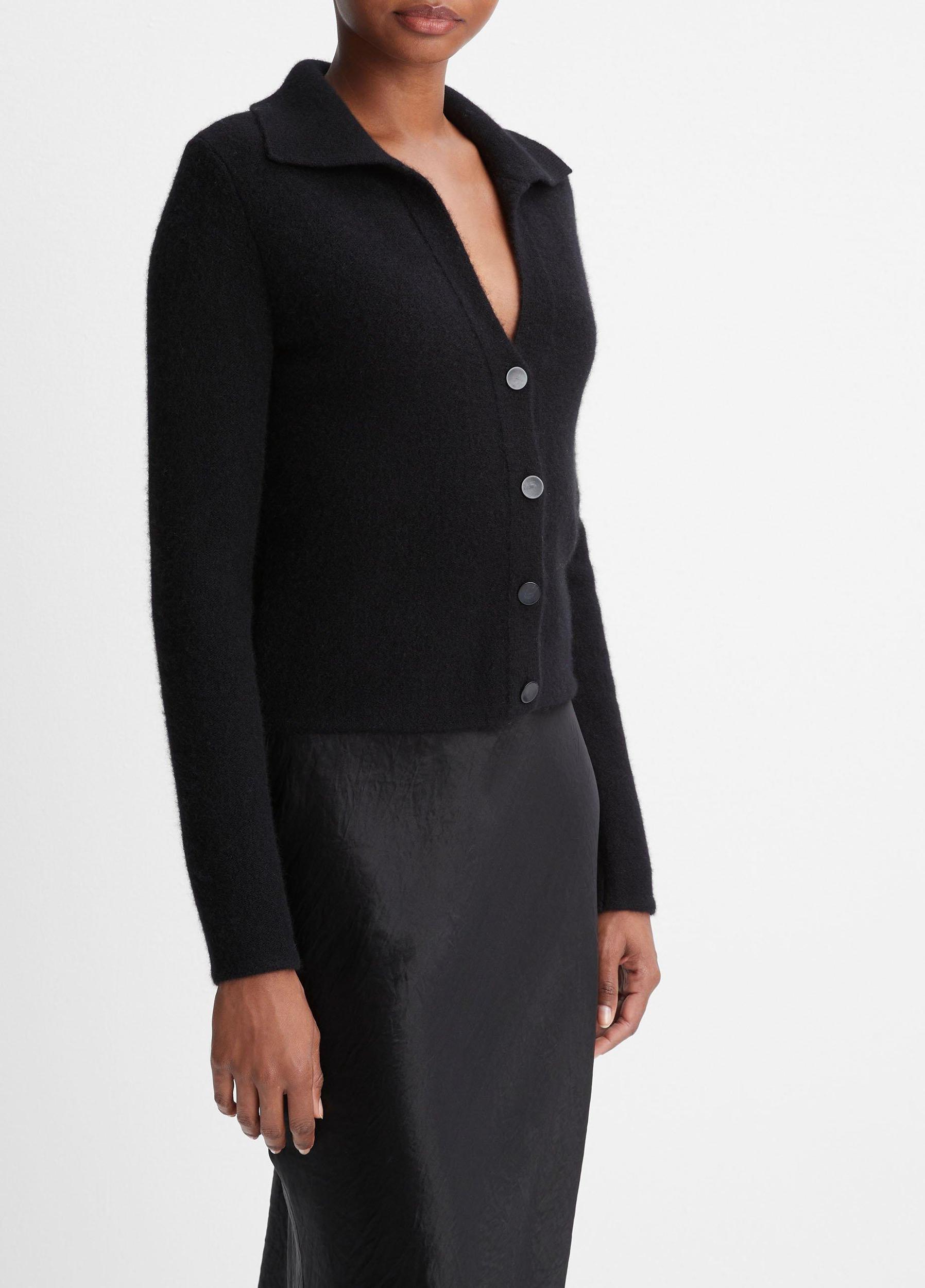 Womens Plush Cashmere Polo Cardigan, Black, Size S Vince Product Image