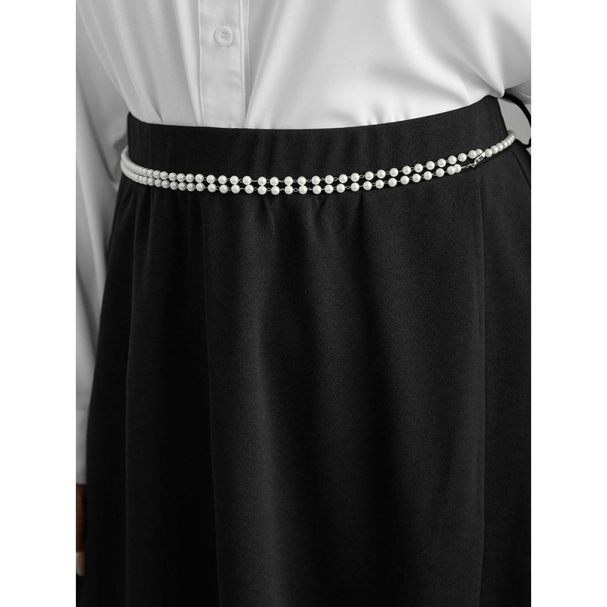 Plus Size Plain Pearl Beaded Detail Split Side Skirt Women Black Office Style accents No stretch Belt Work Skirts BloomChic 26/4X Product Image