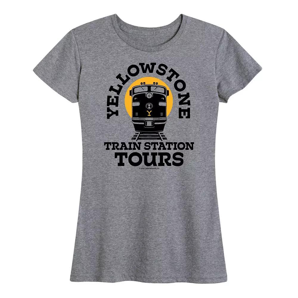 Womens Yellowstone Train Station Tours Graphic Tee Grey Green Product Image