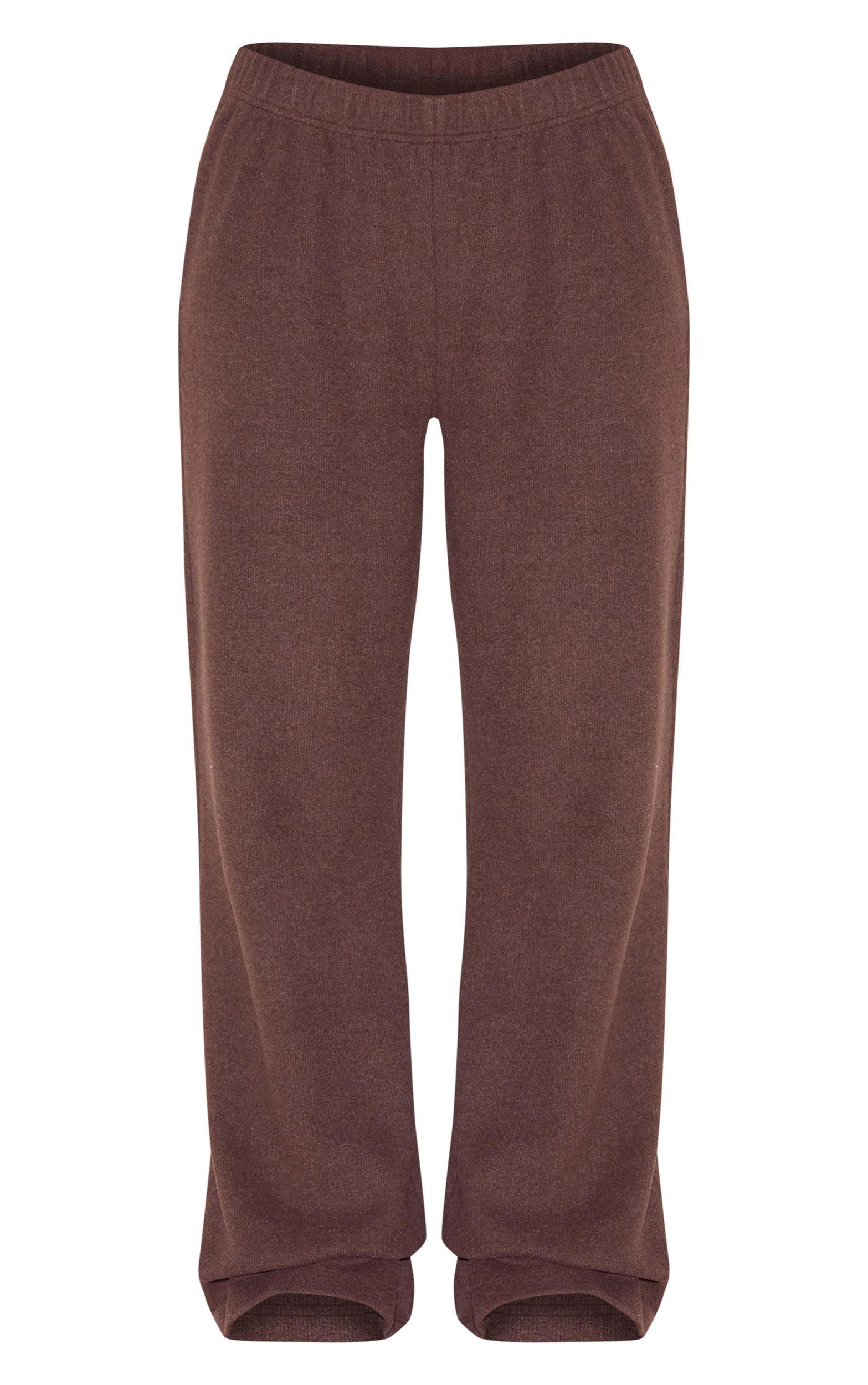 Brown Heavy Brushed Rib Slouchy Wide Leg Pants Product Image