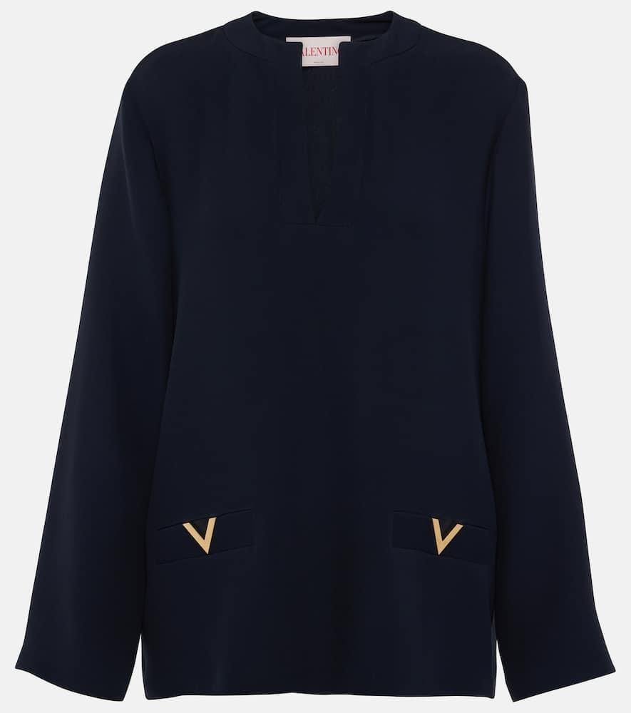 VALENTINO Vgold Detail Silk Blouse In Black Product Image