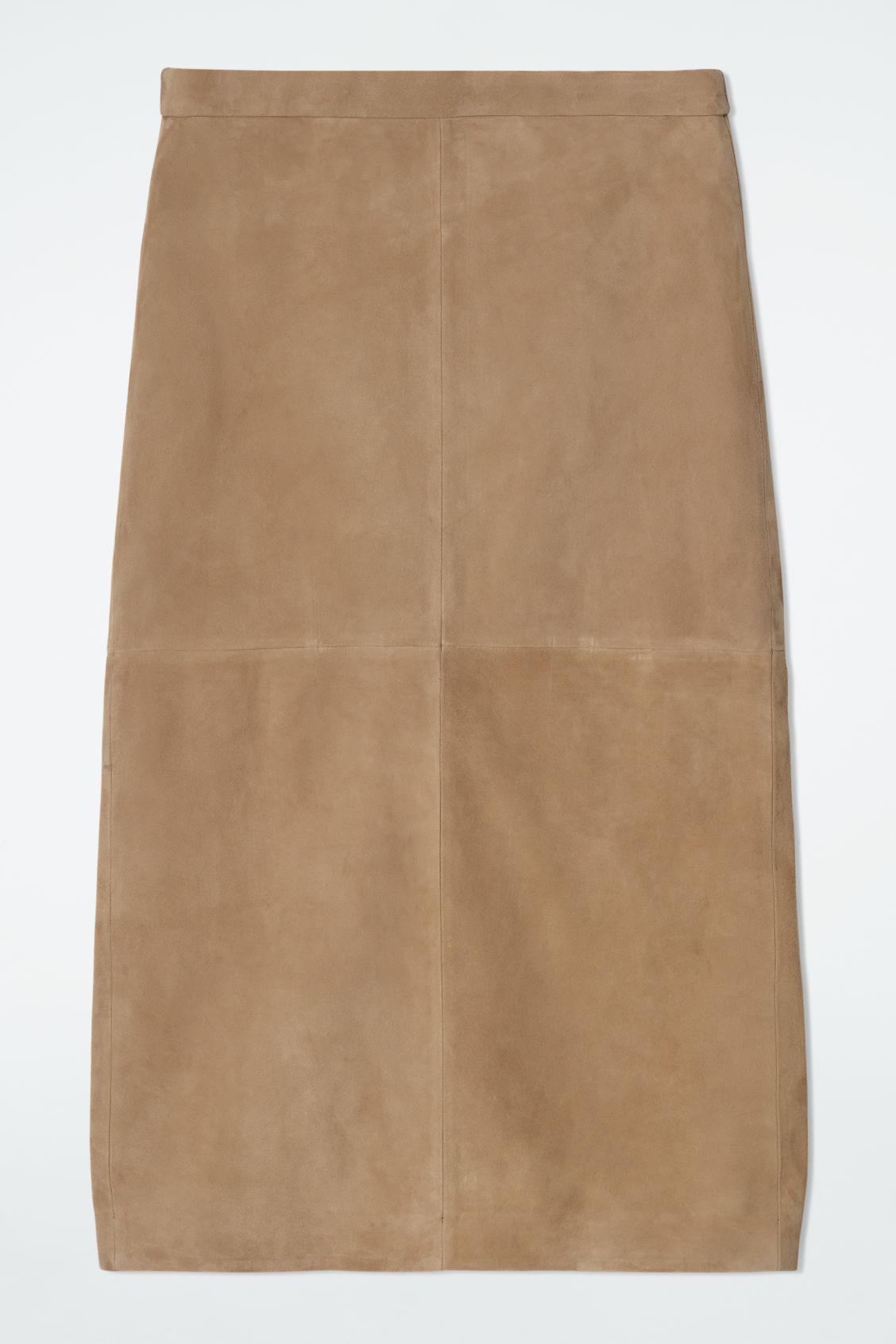PANELED SUEDE DRAWSTRING MIDI SKIRT Product Image