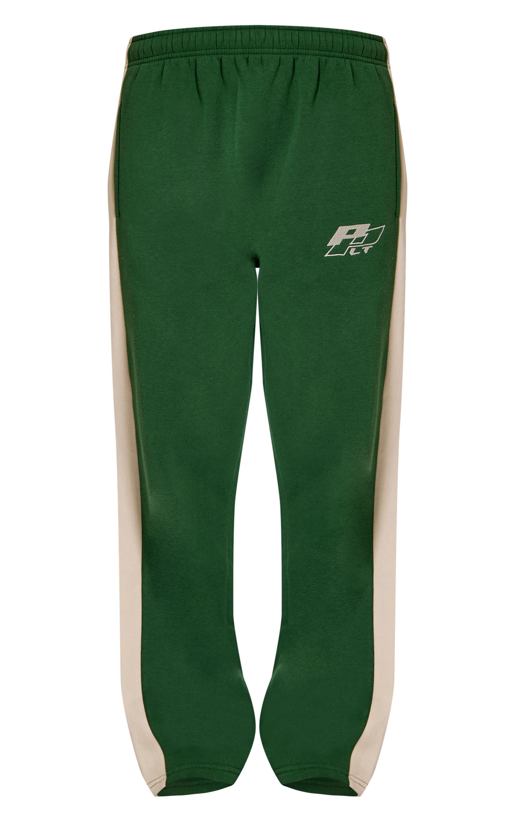 PRETTYLITTLETHING Forest Green Embroidered Contrast Straight Leg Sweatpants Product Image