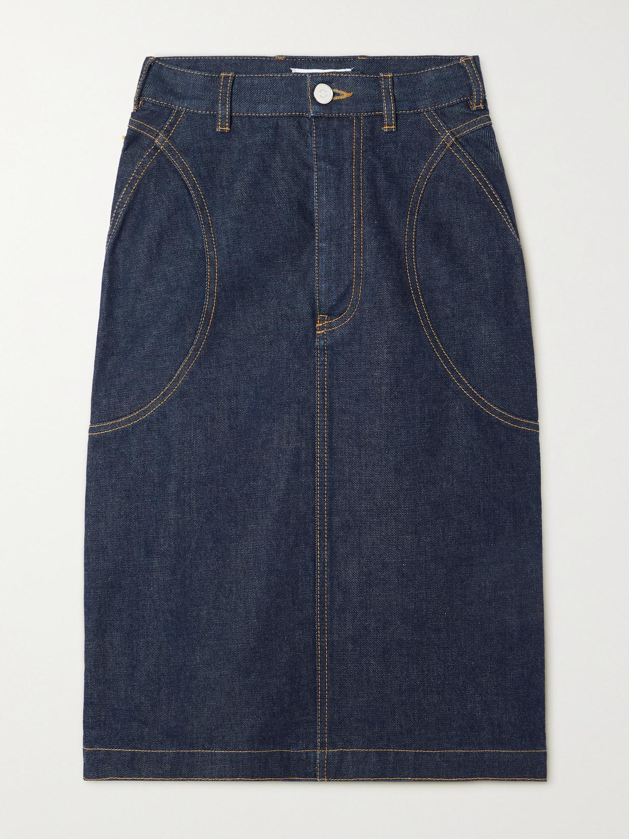 ALAÏA Denim Midi Skirt In Dark Wash Product Image