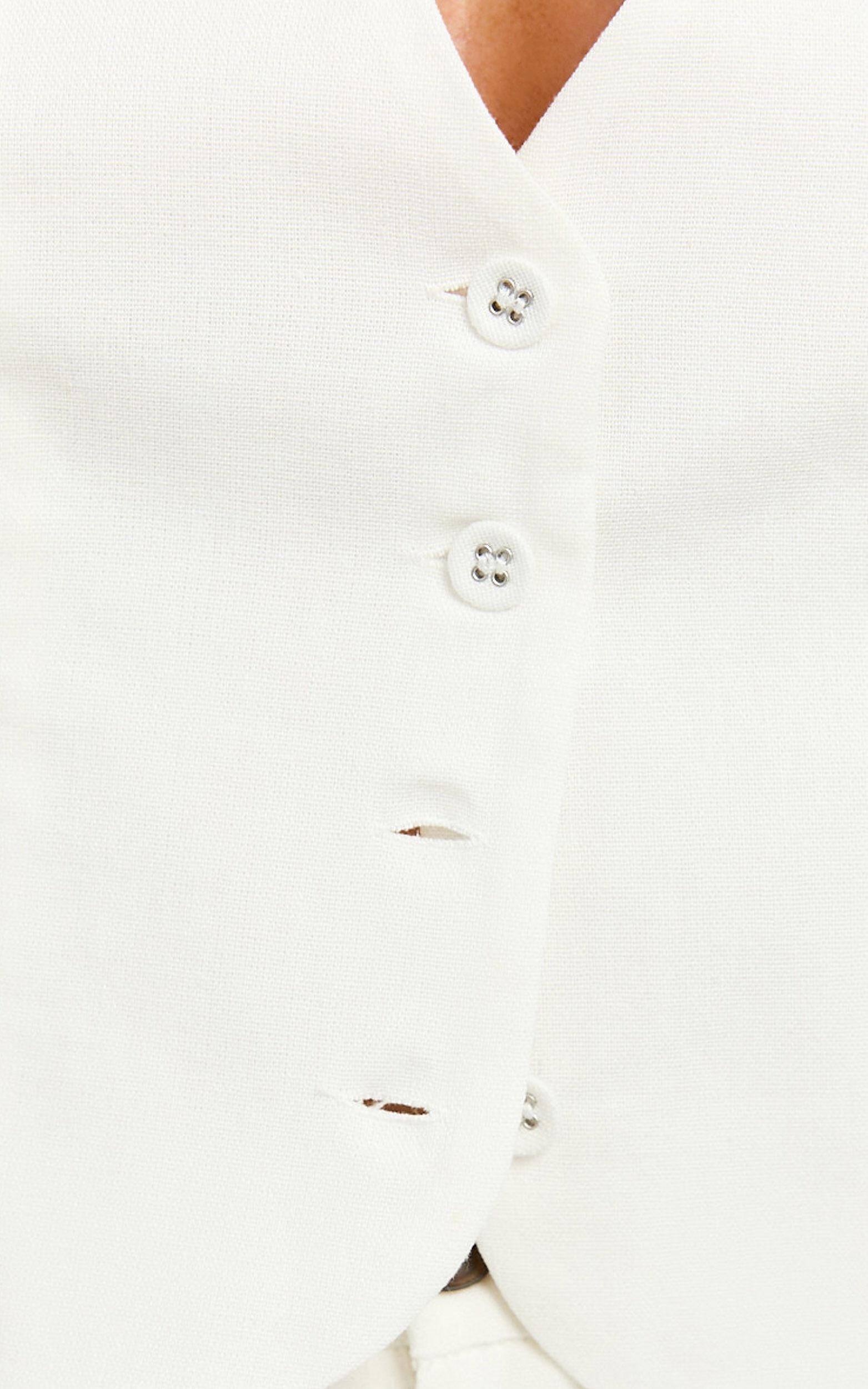 Mya Top - Linen Tie Back Fitted Vest Top in White Product Image