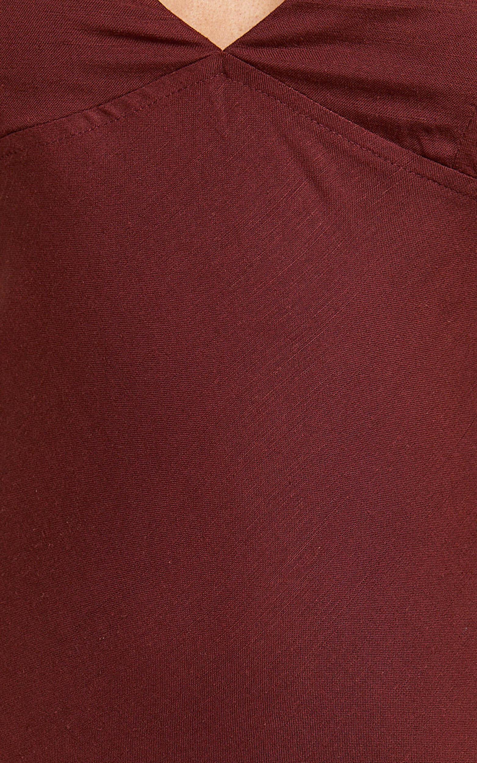 Adalita Midi Linen Blend Dress - V Neck Cowl Back Bias Cut Dress in Chocolate Product Image
